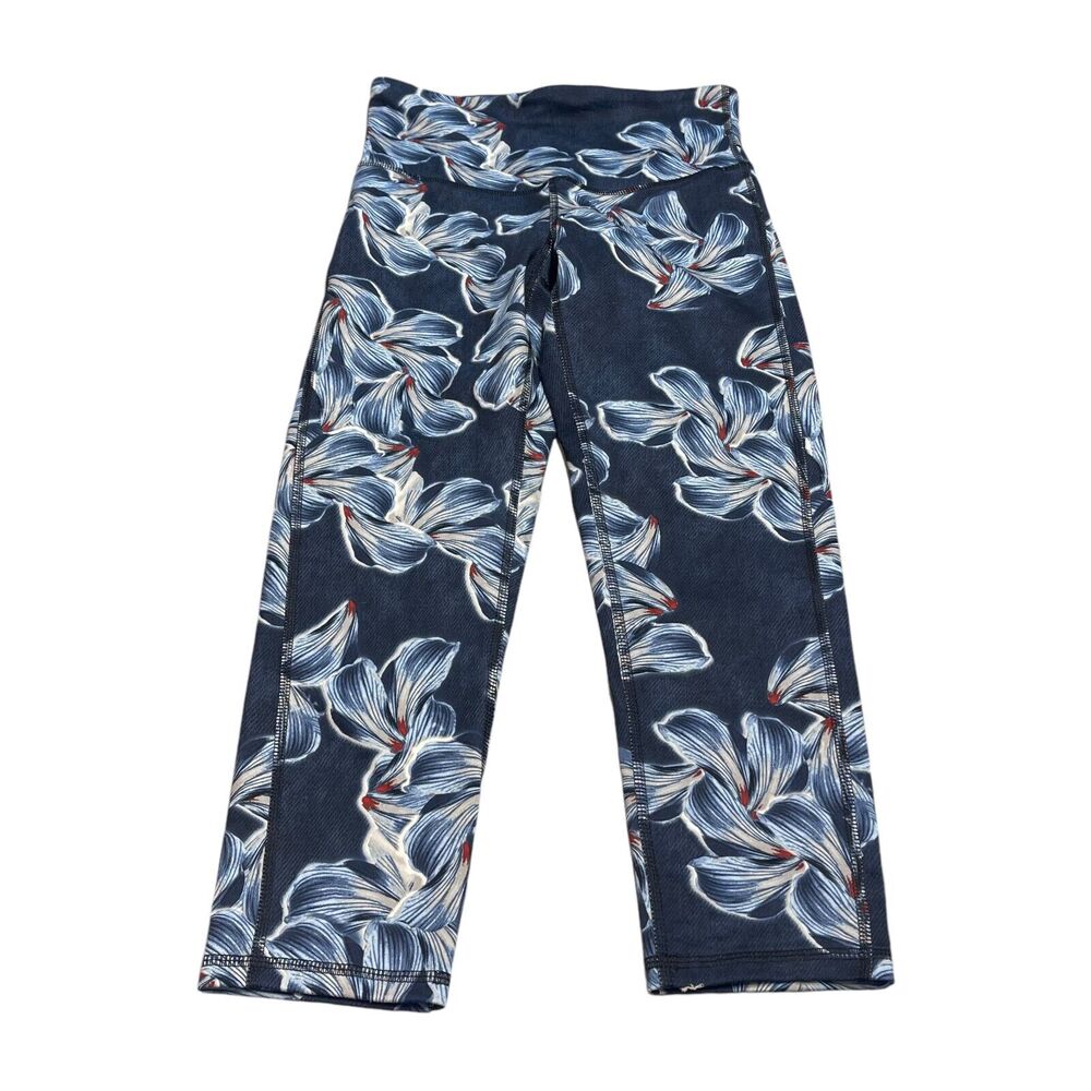 Champion Capri Leggings Women's Small Navy Floral Stretch High-Waist Performance - Picture 1 of 6
